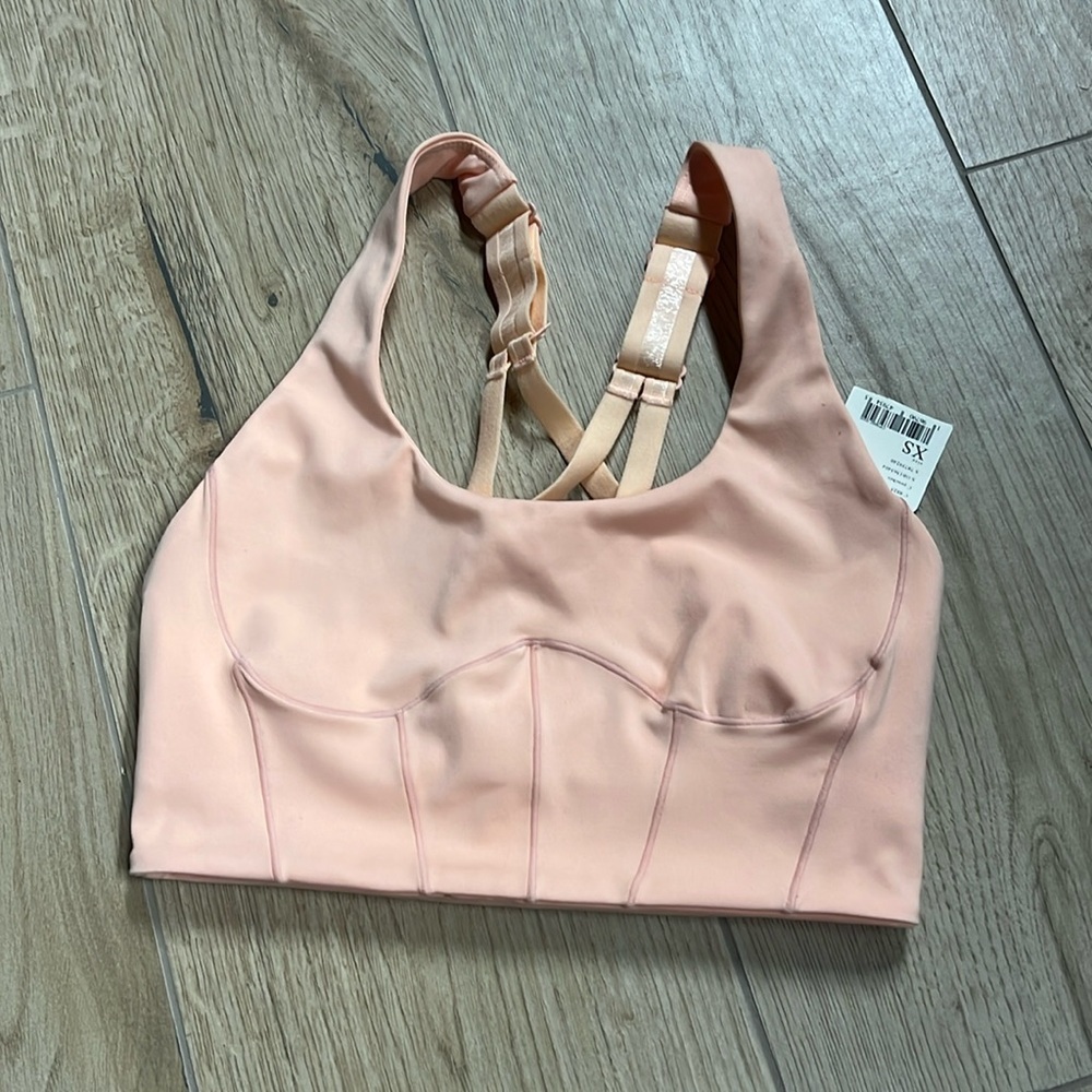 Free people peach corset style sports bra strappy back